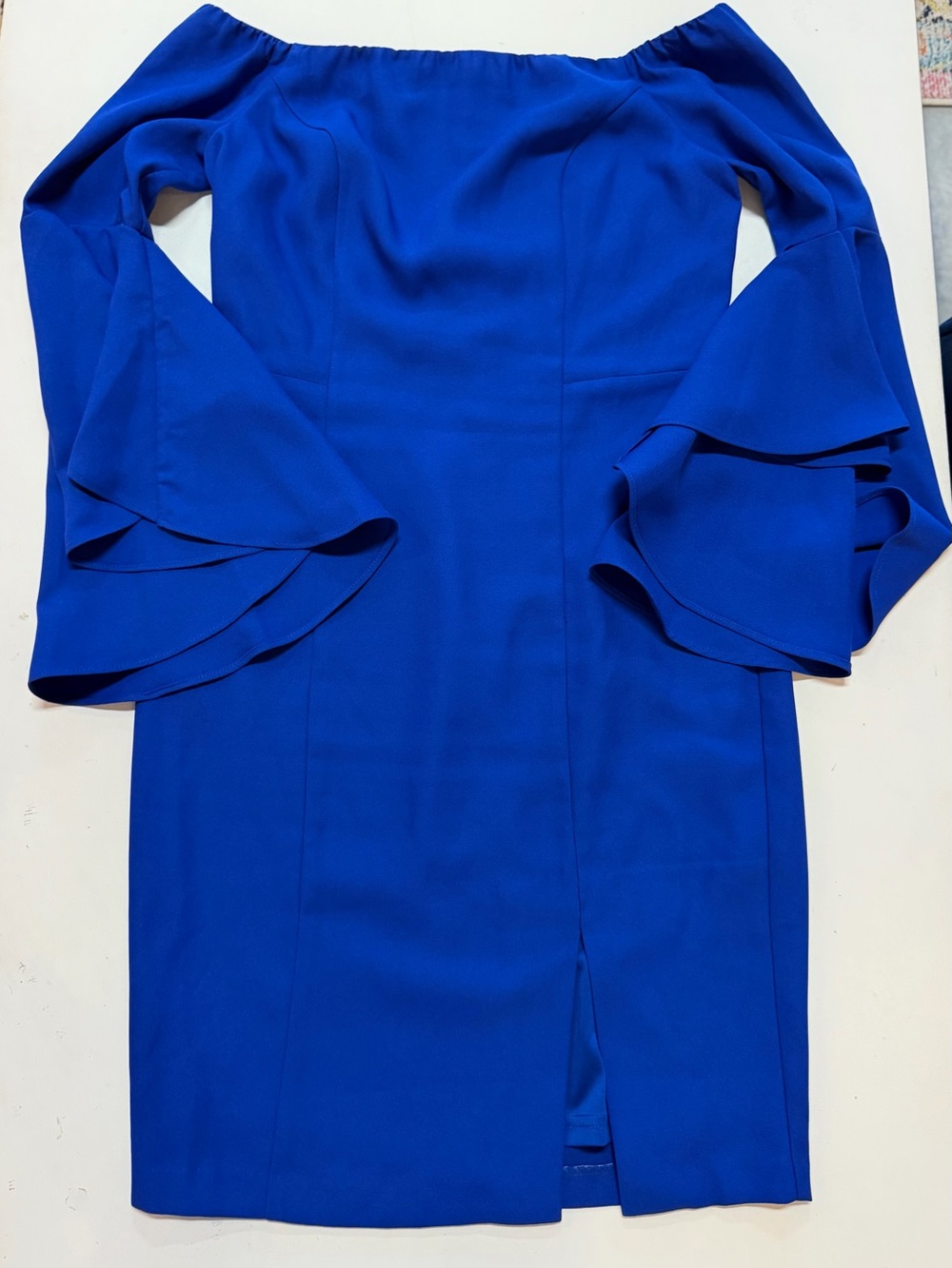 VENUS Royal Blue Off-Shoulder Dress with Layered Bell Sleeves